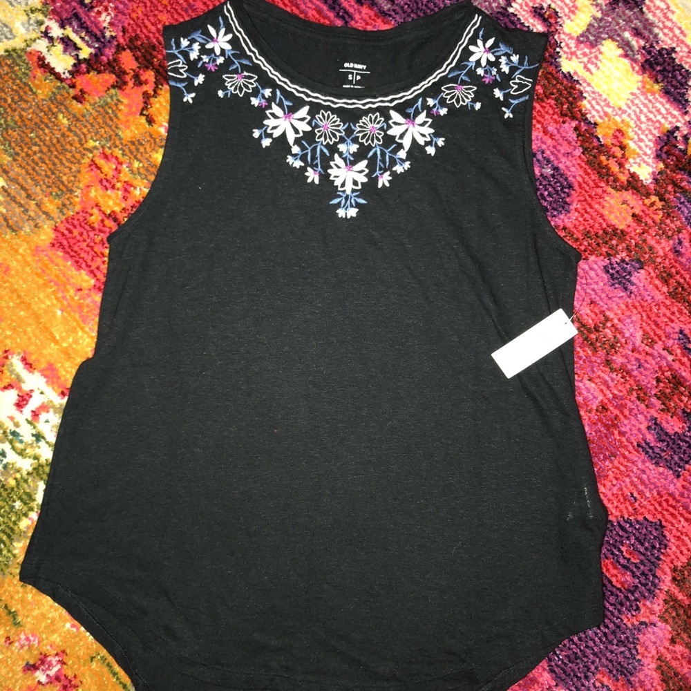 Black embroidered tank